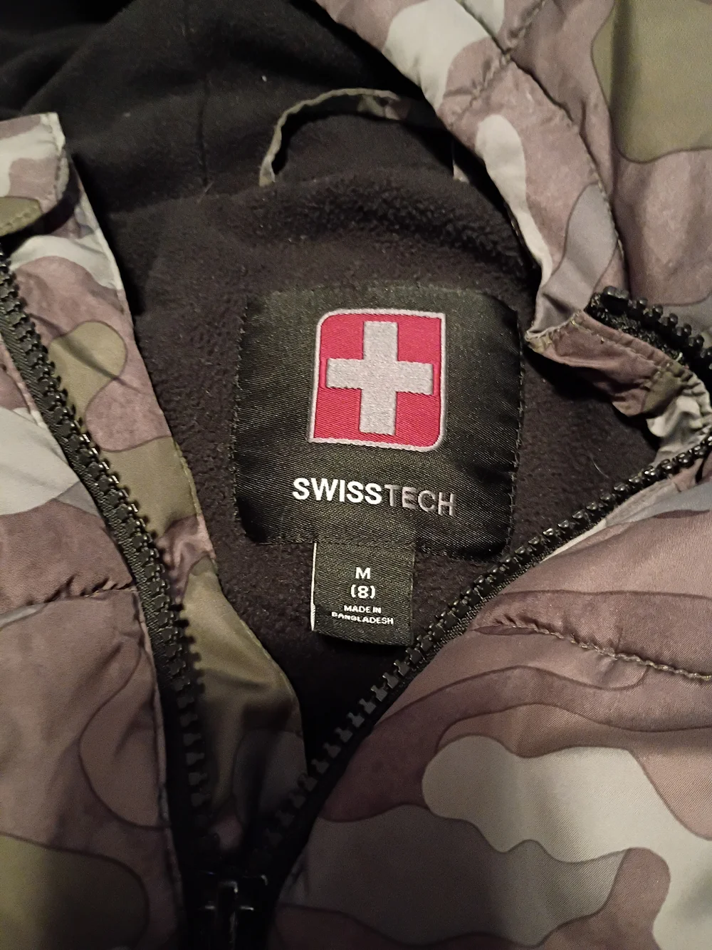 Swiss Tech Kids Camouflage Puffer Jacket with Hood - Green/Gray